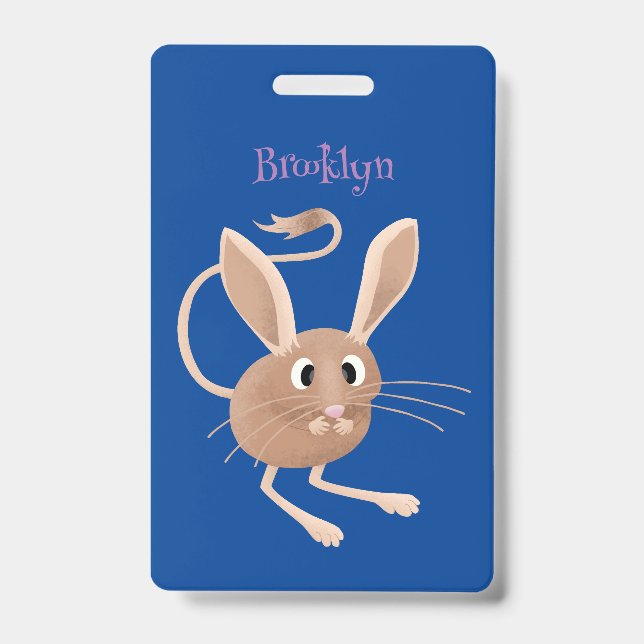 Cute long eared jerboa cartoon illustration ID badge (Front)