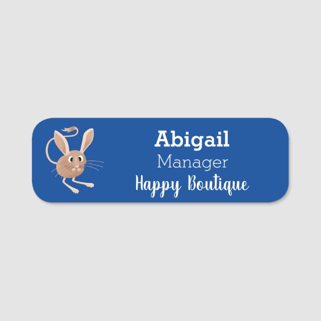 Cute long eared jerboa cartoon illustration name tag (Front)