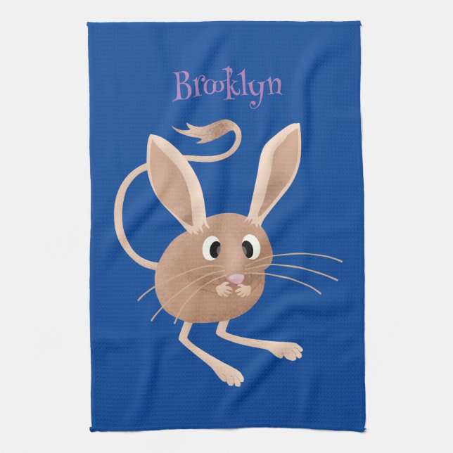 Cute long eared jerboa cartoon illustration tea towel (Vertical)