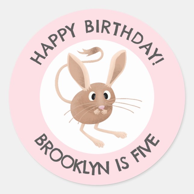 Cute long eared jerboa personalised birthday classic round sticker (Front)