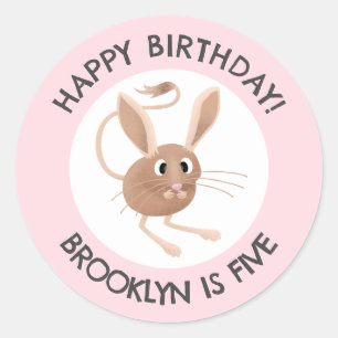 Cute long eared jerboa personalised birthday classic round sticker