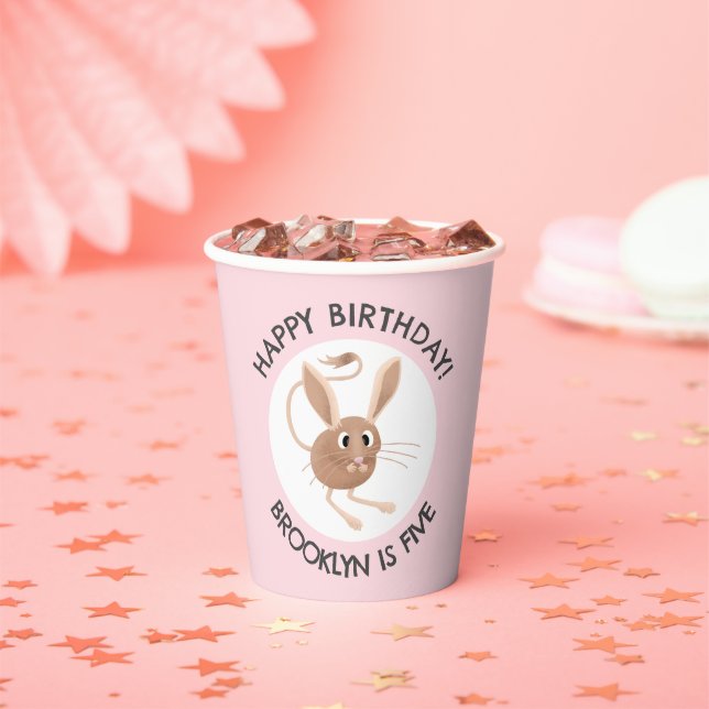 Cute long eared jerboa personalised birthday paper cups (Insitu)