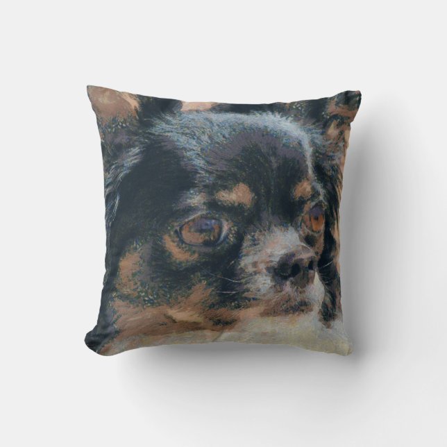 Cute Long Hair Chihuahua Artwork Square Cushion (Front)