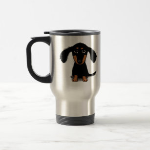 Cute Long Haired Black and Tan Dachshund Puppy Dog Travel Mug