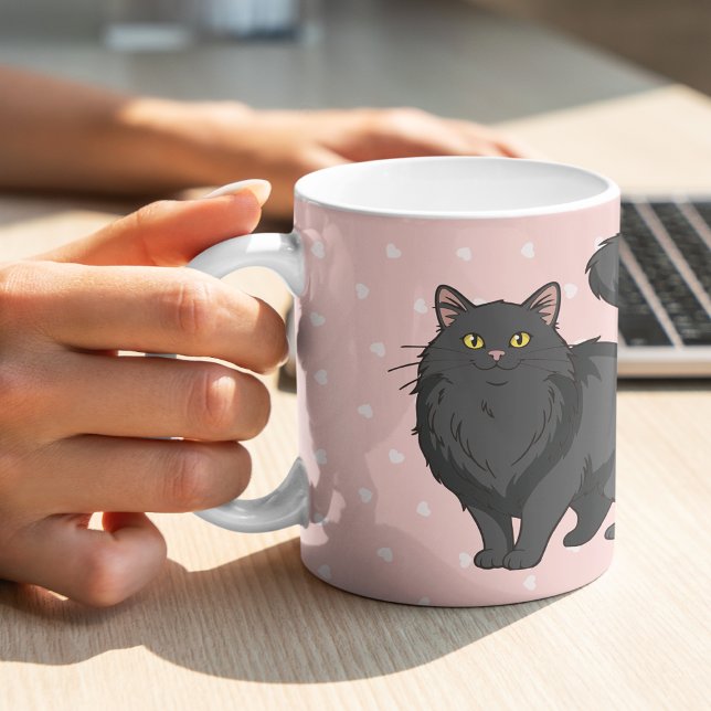 Cute Long Haired Black Cat Mum Personalised Coffee Mug (Creator Uploaded)