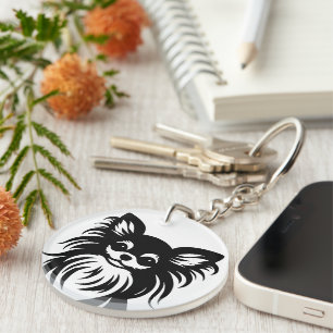 Cute long-haired Chihuahua cartoon Key Ring