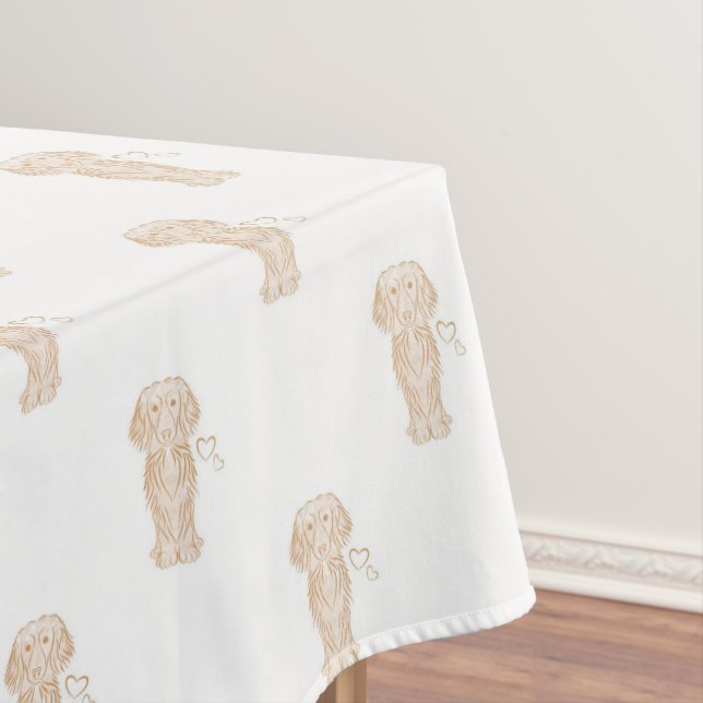 Cute Long Haired Dachshund Sausage Dog Tablecloth (In Situ)