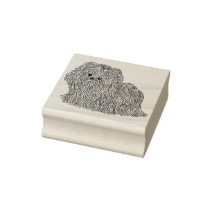 Cute Long Haired Dog with Bow Rubber Stamp
