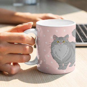 Cute Long Haired Grey Tabby Cat Mum Personalised Coffee Mug