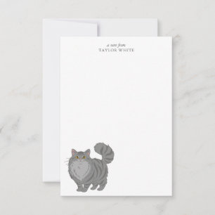 Cute Long Haired Grey Tabby Cat Thank You Card