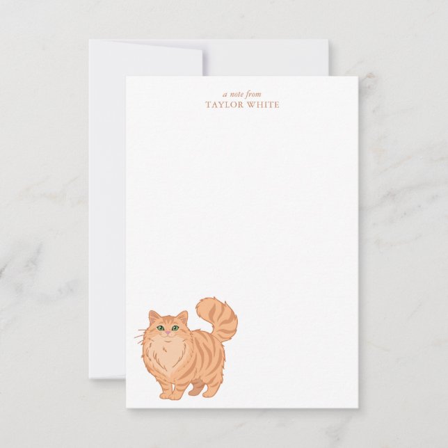 Cute Long Haired Orange Tabby Cat Thank You Card (Front)