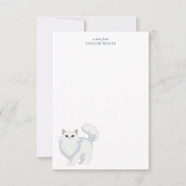 Cute Long Haired White Cat Thank You Card (Front)