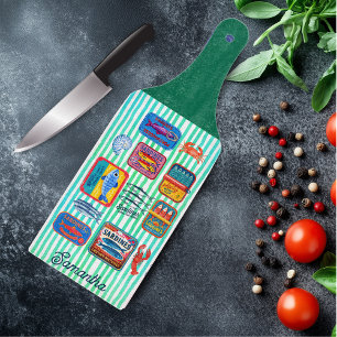 Cute Long Mint Striped Sardines Crustaceans Cans Cutting Board
