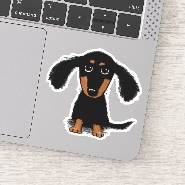 Cute Longhaired Black and Tan Dachshund Cartoon (Detail)
