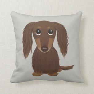 Cute Longhaired Chocolate Brown Dachshund Dog Cushion