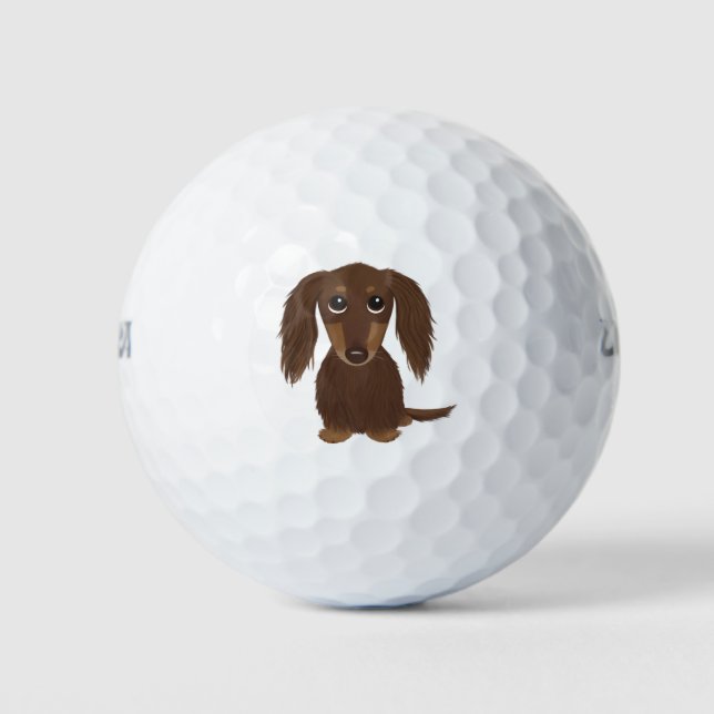 Cute Longhaired Chocolate Brown Dachshund Dog Golf Balls (Front)