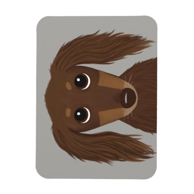 Cute Longhaired Chocolate Brown Dachshund Magnet (Vertical)