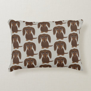 Cute Longhaired Chocolate Brown Dachshund Pattern Decorative Cushion