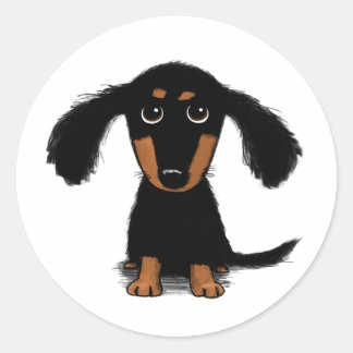 Cute Longhaired Dachshund Puppy Dog Classic Round Sticker