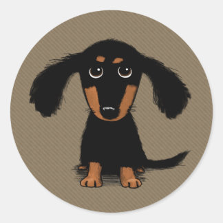 Cute Longhaired Dachshund Puppy Dog Classic Round Sticker