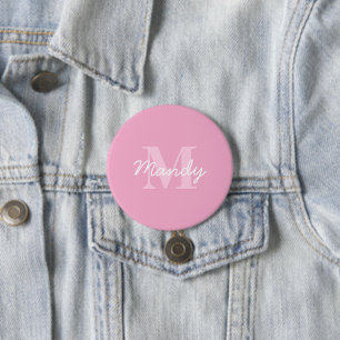 Cute Looking Cursive Name & Monogram   Pink 7.5 Cm Round Badge