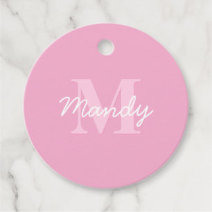 Cute Looking Cursive Name & Monogram   Pink Favour Tags