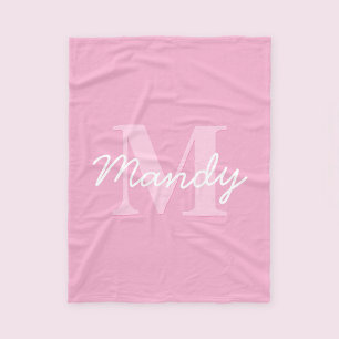 Cute Looking Cursive Name & Monogram   Pink Fleece Blanket