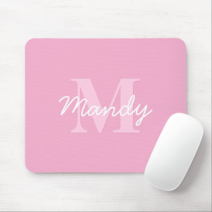 Cute Looking Cursive Name & Monogram   Pink Mouse Pad
