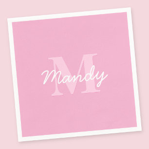 Cute Looking Cursive Name & Monogram Pink Napkin
