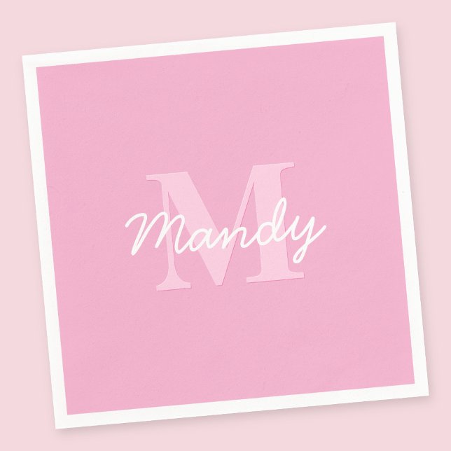 Cute Looking Cursive Name & Monogram | Pink Napkin (Creator Uploaded)