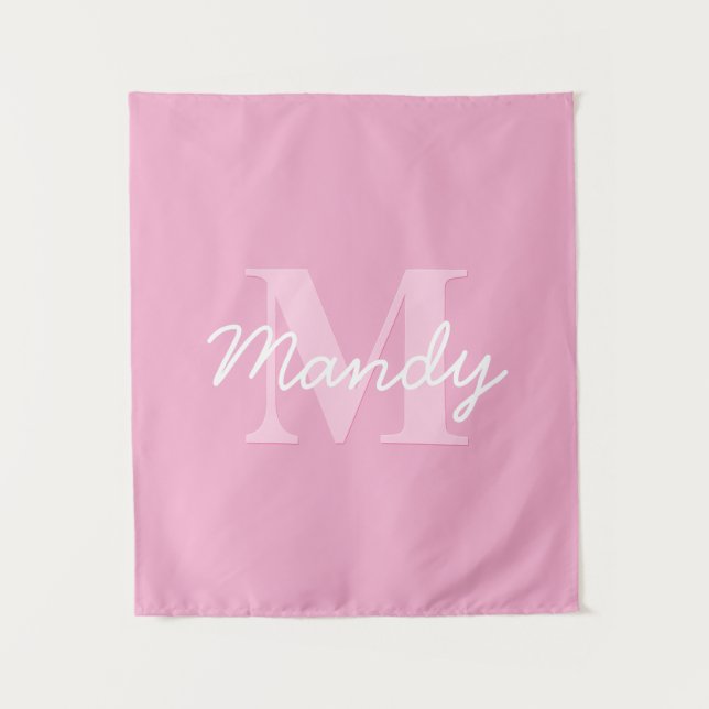 Cute Looking Cursive Name & Monogram | Pink Tapestry (Front)