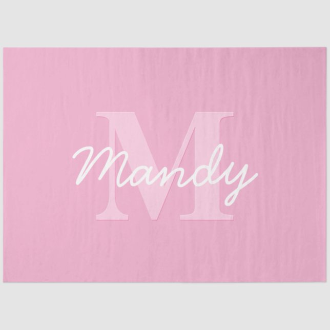 Cute Looking Cursive Name & Monogram | Pink Tissue Paper (Front)