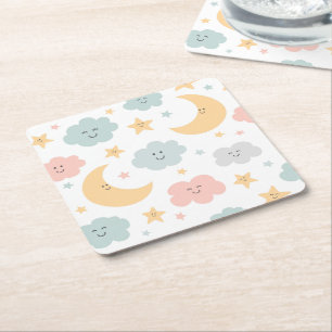 Cute Looking  in the Sky Pattern Square Paper Coaster