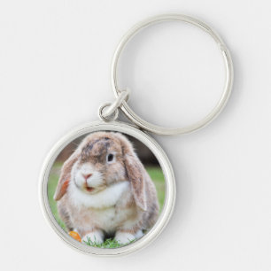Cute Lop-Eared Rabbit in Grass with Carrot Key Ring