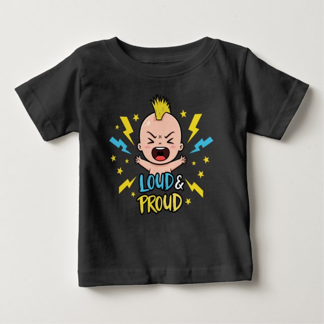Cute Loud & Proud Mohawk Rocker Baby T-Shirt (Front)