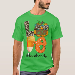 Cute Love 3rd Grade Teacher Life Halloween Fall Ca T-Shirt
