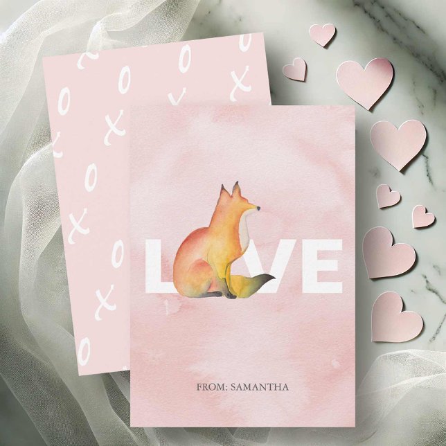 Cute Love and Fox Kids Valentines Cards (Fox Valentines day cards watercolor art by Victoria Grigaliunas of Do Tell A Belle)