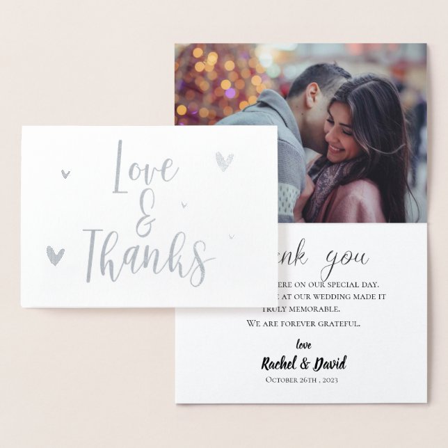 Cute Love and Thanks Photo Wedding Thank You  Foil Card (Display)