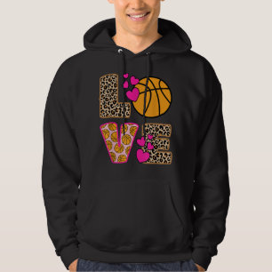 Cute Love Basketball Leopard Print Women Girls Bas Hoodie