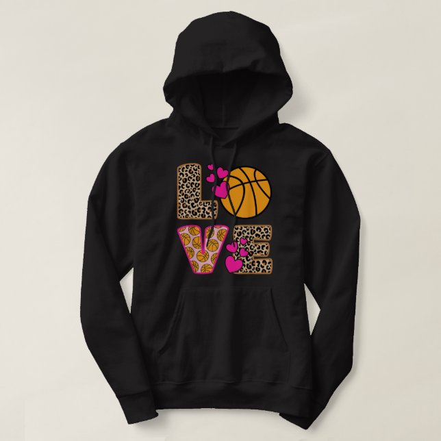 Cute Love Basketball Leopard Print Women Girls Bas Hoodie (Design Front)