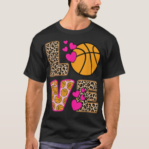 Cute Love Basketball Leopard Print Women Girls Bas T-Shirt
