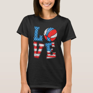 Cute Love Basketball Usa Flag Women Girls Basketba T-Shirt