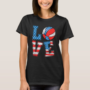 Cute Love Basketball Usa Flag Women Girls Basketba T-Shirt