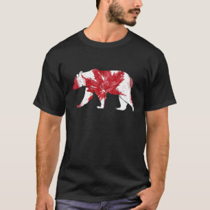 Cute Love Bear In Maple Leaf Canadian Flag Happy C T-Shirt