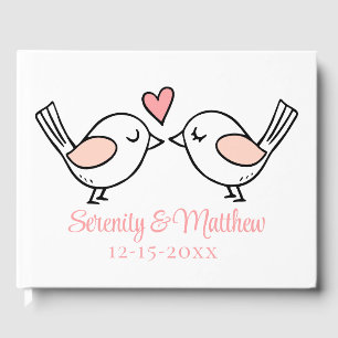 Cute Love Bird Cartoon Lovebirds Pink Wedding Guest Book