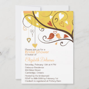 Cute Love Birds Autumn Bridal Shower Invitation