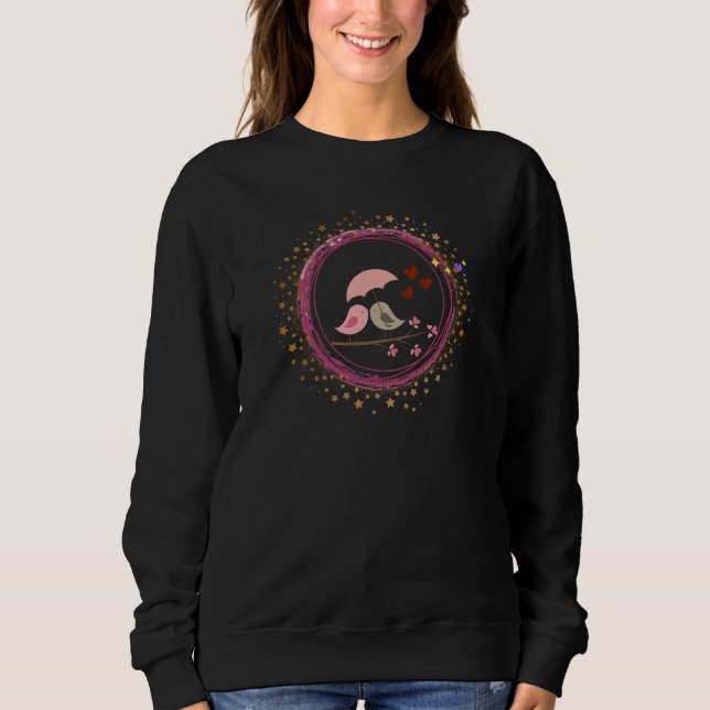 Cute Love Birds Cuddling Under Umbrella Graphic  Sweatshirt (Front)