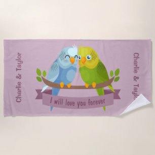 Cute Love Birds custom names beach towel
