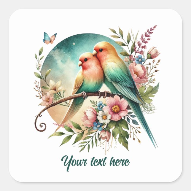 Cute love birds customizable Wedding  Square Sticker (Front)