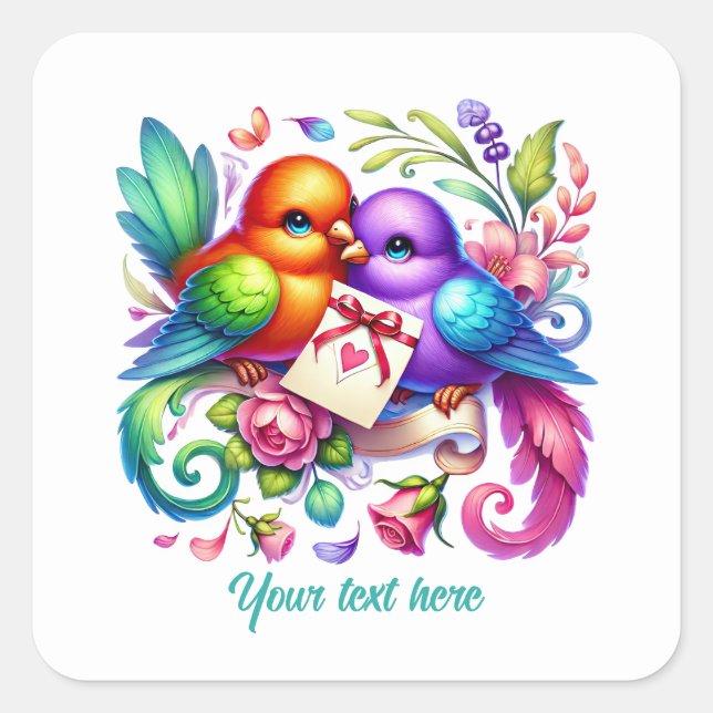 Cute love birds customizable Wedding  Square Sticker (Front)